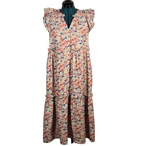 &merci Floral Tiered Maxi Dress Small with Pockets Floral Like New